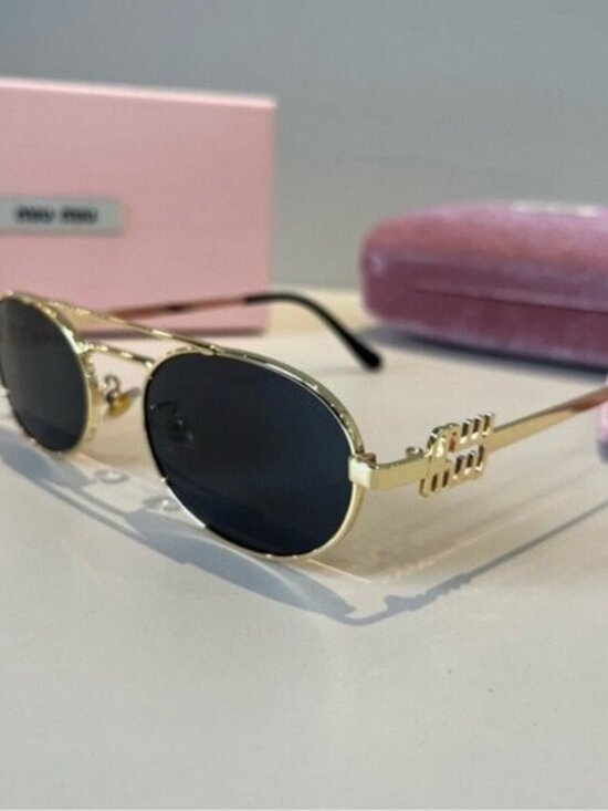 Miu Miu Gold Sunglasses with Black Lenses